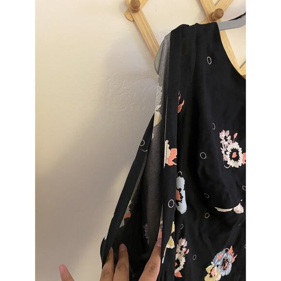Free People Dress Womens 8 Black Mini Flowers Long Sleeve Cut Out Bohemian - Picture 6 of 9